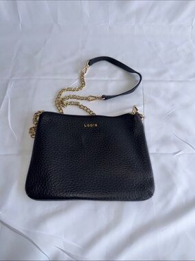 Lodis Black Leather Crossbody with Gold Chain